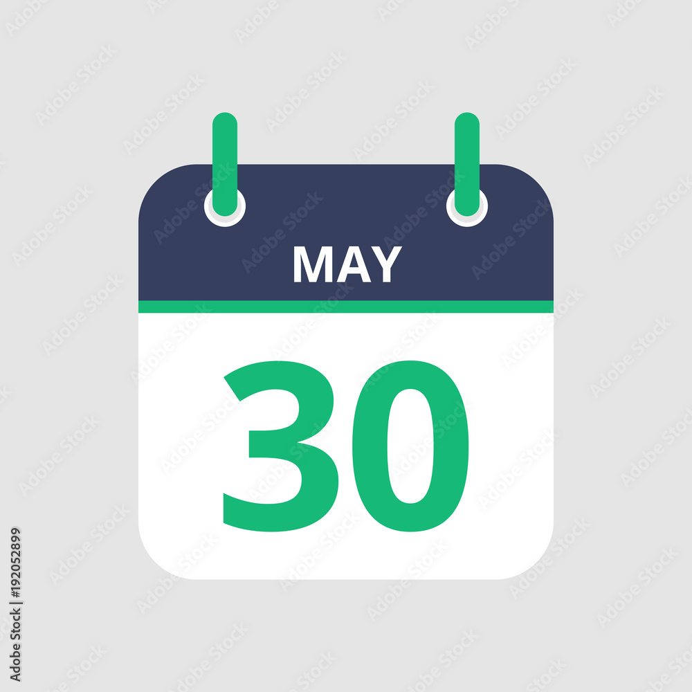 Flat icon calendar 30th of May isolated on gray background. Vector illustration. Flat icon calendar 30th of May isolated on gray background. Vector illustration.