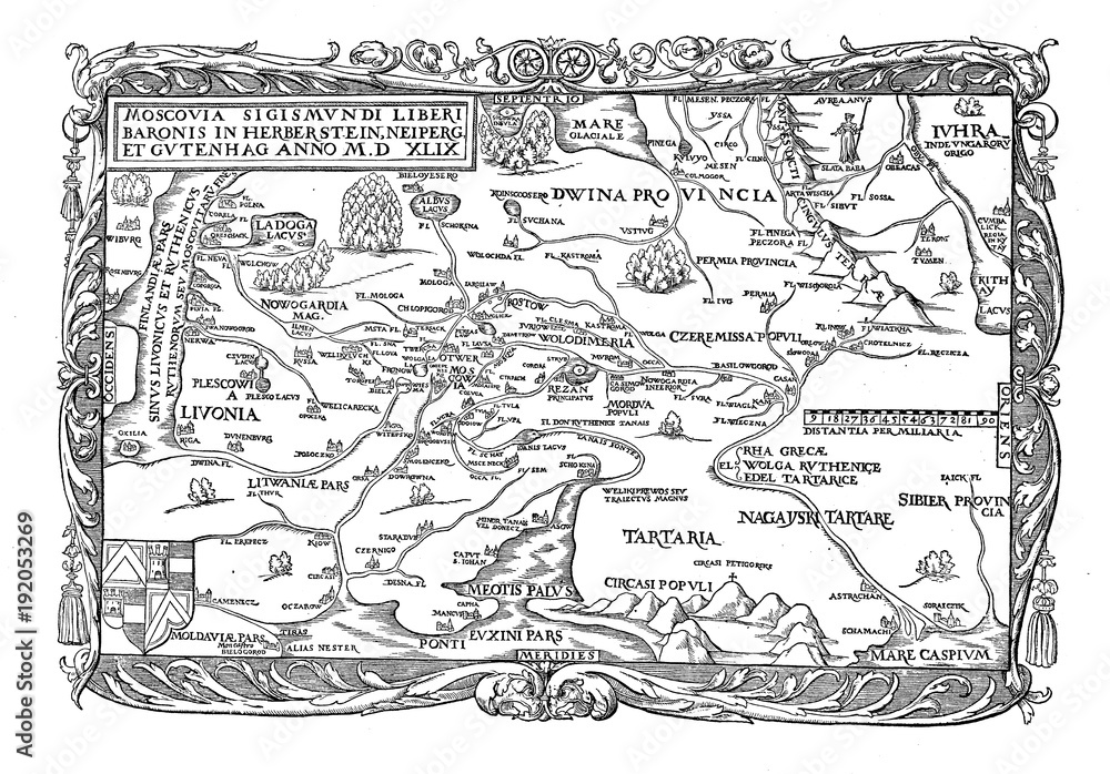 Holy Roman Empire diplomat Baron Sigismund von Herberstein chart of Russia, XVI century