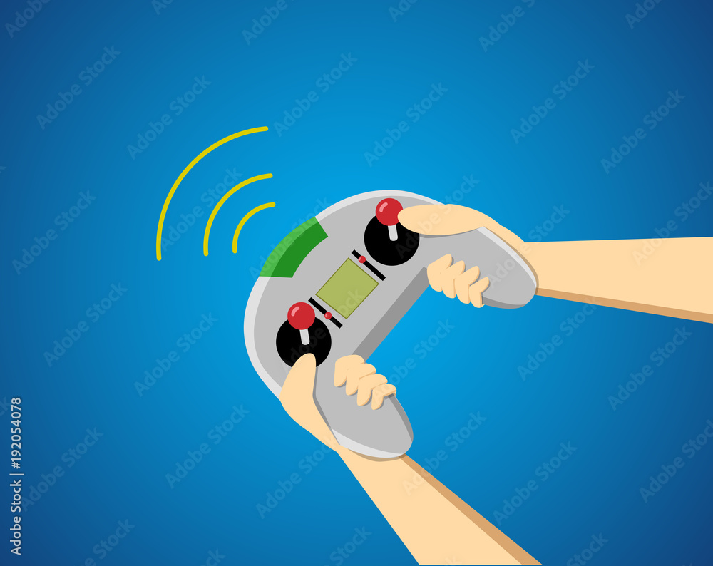 MobileHand with remote control on gradient background MobileHand with remote control on gradient background