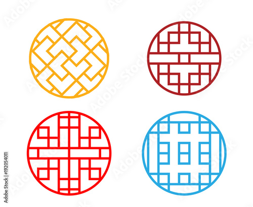 Chinese circle window frame and sign in vector
