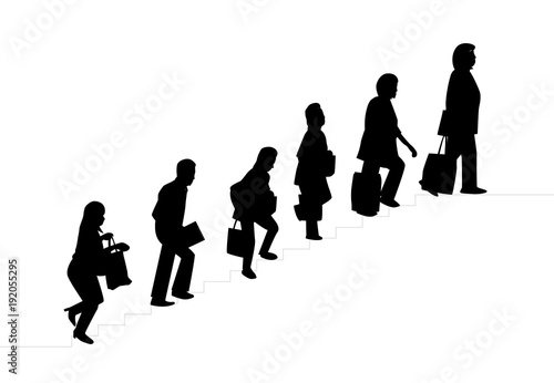 Silhouette  People with bag walked up the stairs