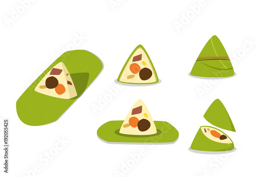 Set of Rice dumpling isolated on white, vector