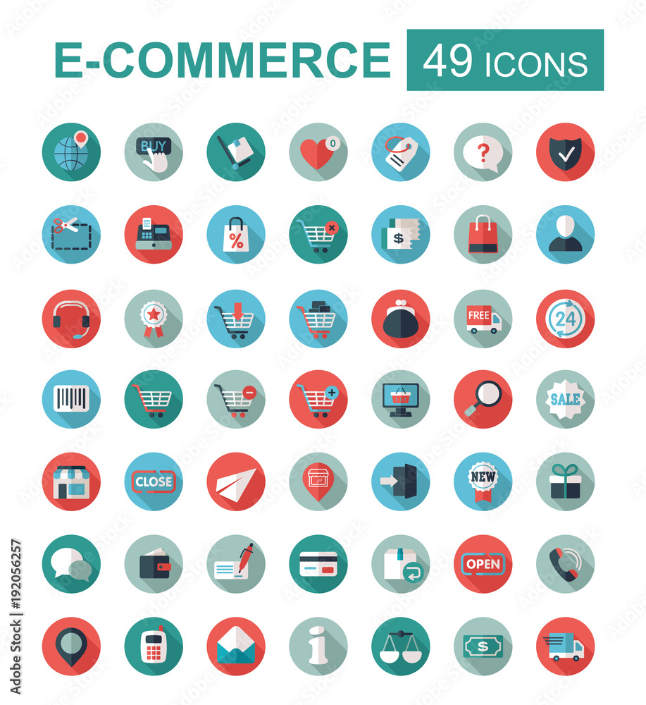 E-commerce set vector icons shopping and online E-commerce set vector icons shopping and online