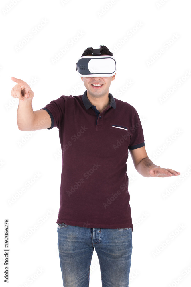 a young man wears VR glasses a young man wears VR glasses