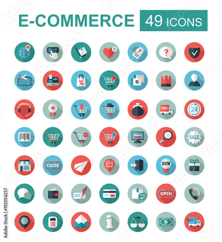 E-commerce set vector icons shopping and online