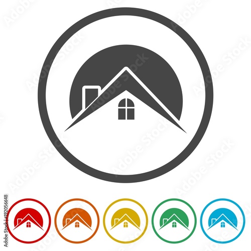 Home roof icon, Real estate symbol, 6 Colors Included