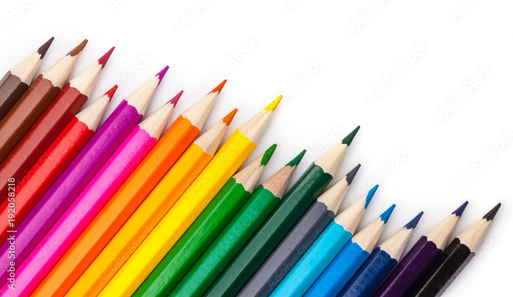 sharpened colored pencils on a white background. sharpened colored pencils on a white background.