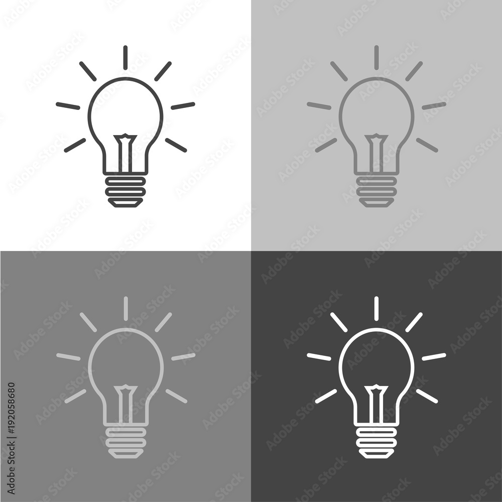 Vector image of a lamp. Light bulb icon. Vector icon on white-grey-black color Vector image of a lamp. Light bulb icon. Vector icon on white-grey-black color