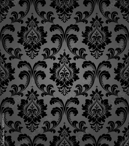 Wallpaper in the style of Baroque. A seamless vector background. Black floral ornament. Graphic vector pattern.