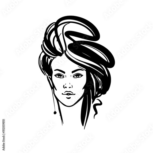  illustration of women long hair style icon, logo women on white background, vector