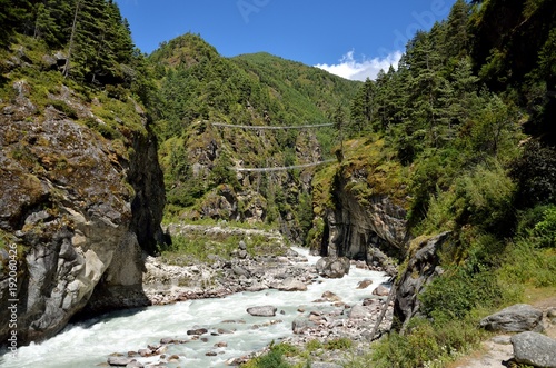 Larja bridge (Hillary), Larja Dobhan, Dudh Koshi and Bhote Koshi, Namche Bazaar, Solukhumbu District, Sagarmatha Zone, Himalayas, Nepal, Asia