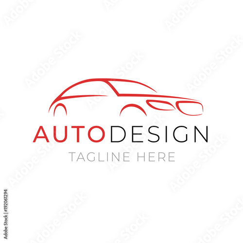Auto logo template. Car service or dealer shop icon design with line silhouette vehicle on white background.