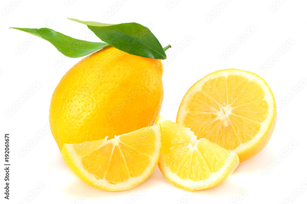 healthy food. lemon with green leaf isolated on white background healthy food. lemon with green leaf isolated on white background