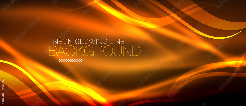 Neon orange elegant smooth wave lines digital abstract background - obrazy, fototapety, plakaty 