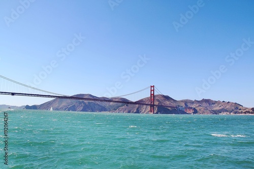 Gorgeous Golden Gate Bridge on Blue sky background. San Francisco, California
