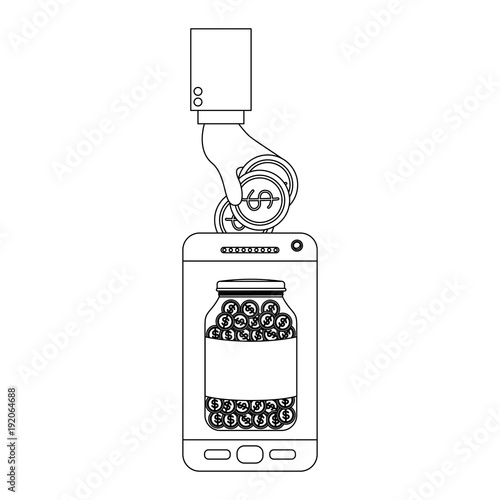 smartphone with hand saver online vector illustration design