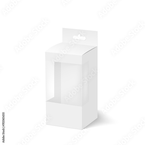 Blank of box with plastic window and hang slot. Vector