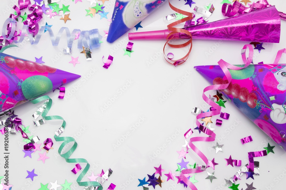 Greeting card for carnival party. hat and candles on white background. Greeting card for carnival party. hat and candles on white background.