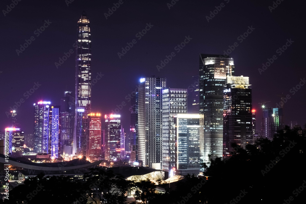 Naklejka premium Skyline of the modern business district of Shenzhen, city famous for its technology, Guangdong, China