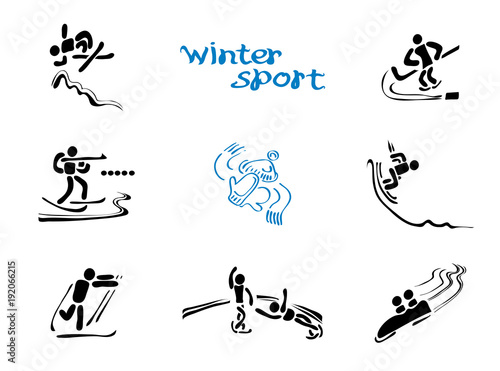 winter sports warms/ vector icons with single and pair silhouettes of different kinds of competitions
