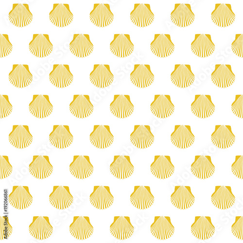 Yellow scallop shell. Camino Santiago sign. Seamless pattern. Pilgrims navigation sign. Symbol of the Camino de Santiago in Spain.