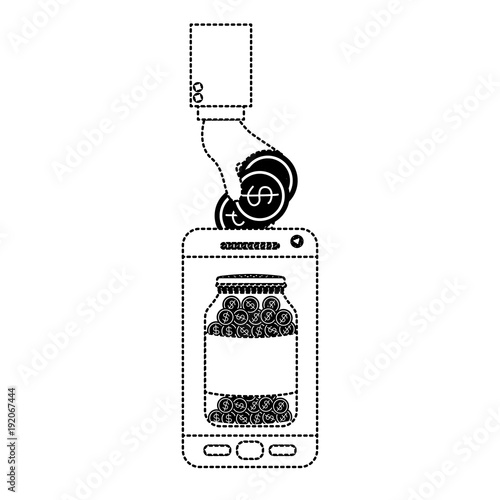smartphone with hand saver online vector illustration design