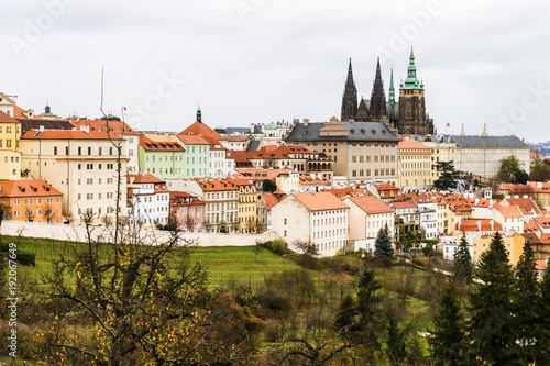 Cityscape of Praha and Prague Castle from Petrin hill, Czech Republic
