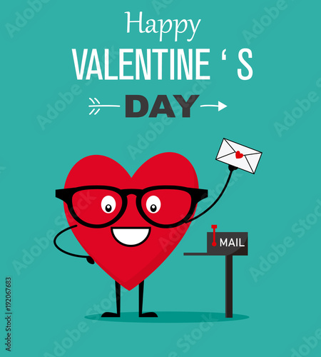 Funny Valentines card. heart sending love letter