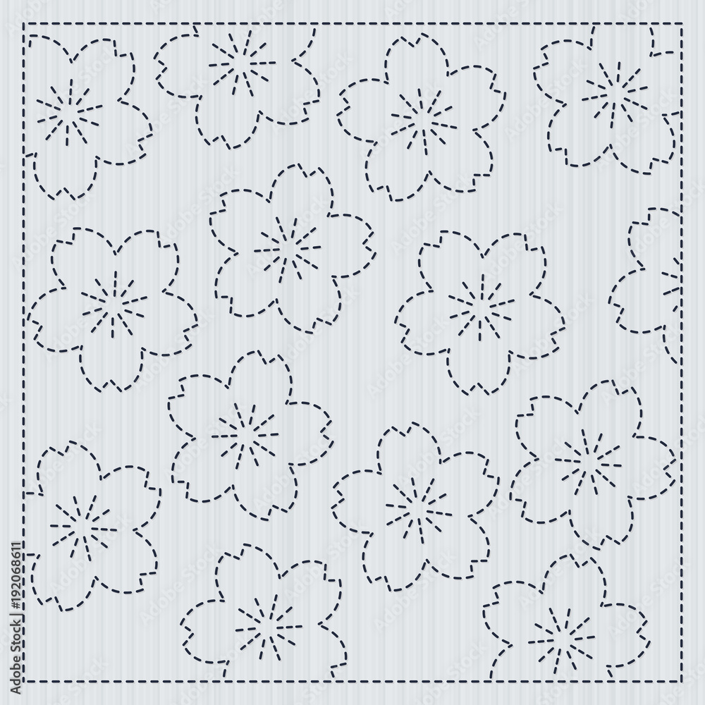 Sakura flowers in the frame. Sashiko. Quilting motif for a fancywork. Traditional japanese embroidery ornament with blooming sakura flowers. Floral backdrop. Needlework texture. Stock Vector | Adobe Stock sakura-flowers-in-the-frame-sashiko-quilting-motif-for-a-fancywork-traditional-japanese-embroidery-ornament-with-blooming-sakura-flowers-floral-backdrop-needlework-texture-stock-vector-adobe-stock
