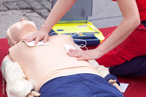 CPR course using automated external defibrillator device - AED photo