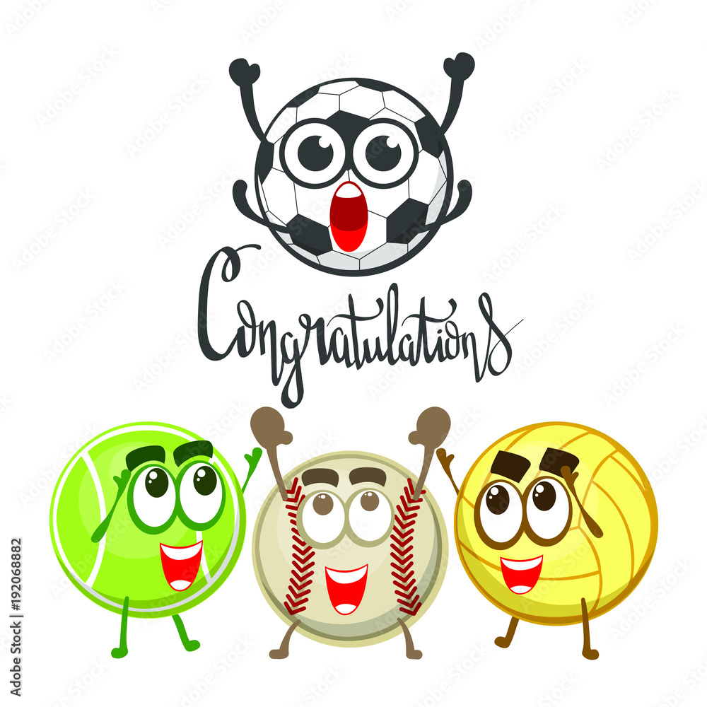 Vector happy sport balls characters celebrate a victory. Isolated on white background. Vector happy sport balls characters celebrate a victory. Isolated on white background.