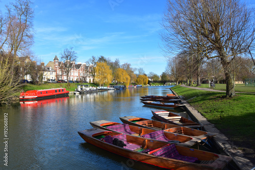 River Cam at Jesus Green in Cambridge UK with punts