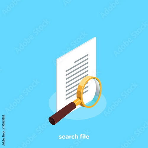 text document and magnifying glass, isometric image