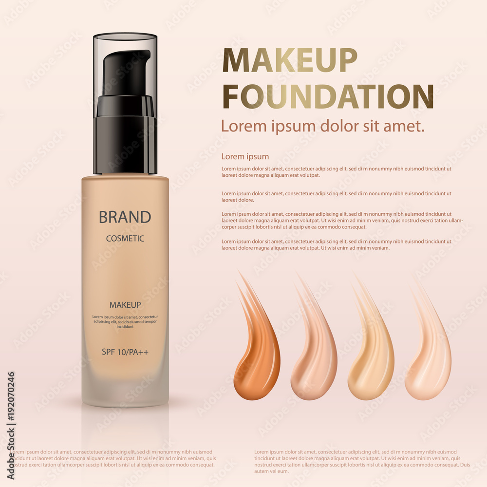 Template, preparation advertising cosmetic foundation cream on beige background. 