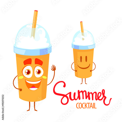 Summer cocktails characters. Vector illustration isolated on white background.