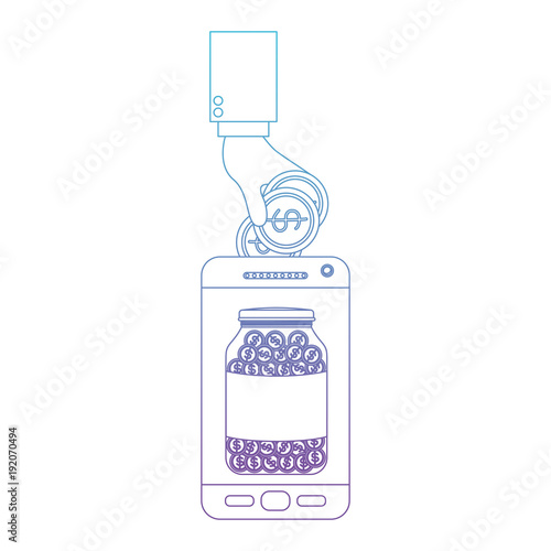 smartphone with hand saver online vector illustration design