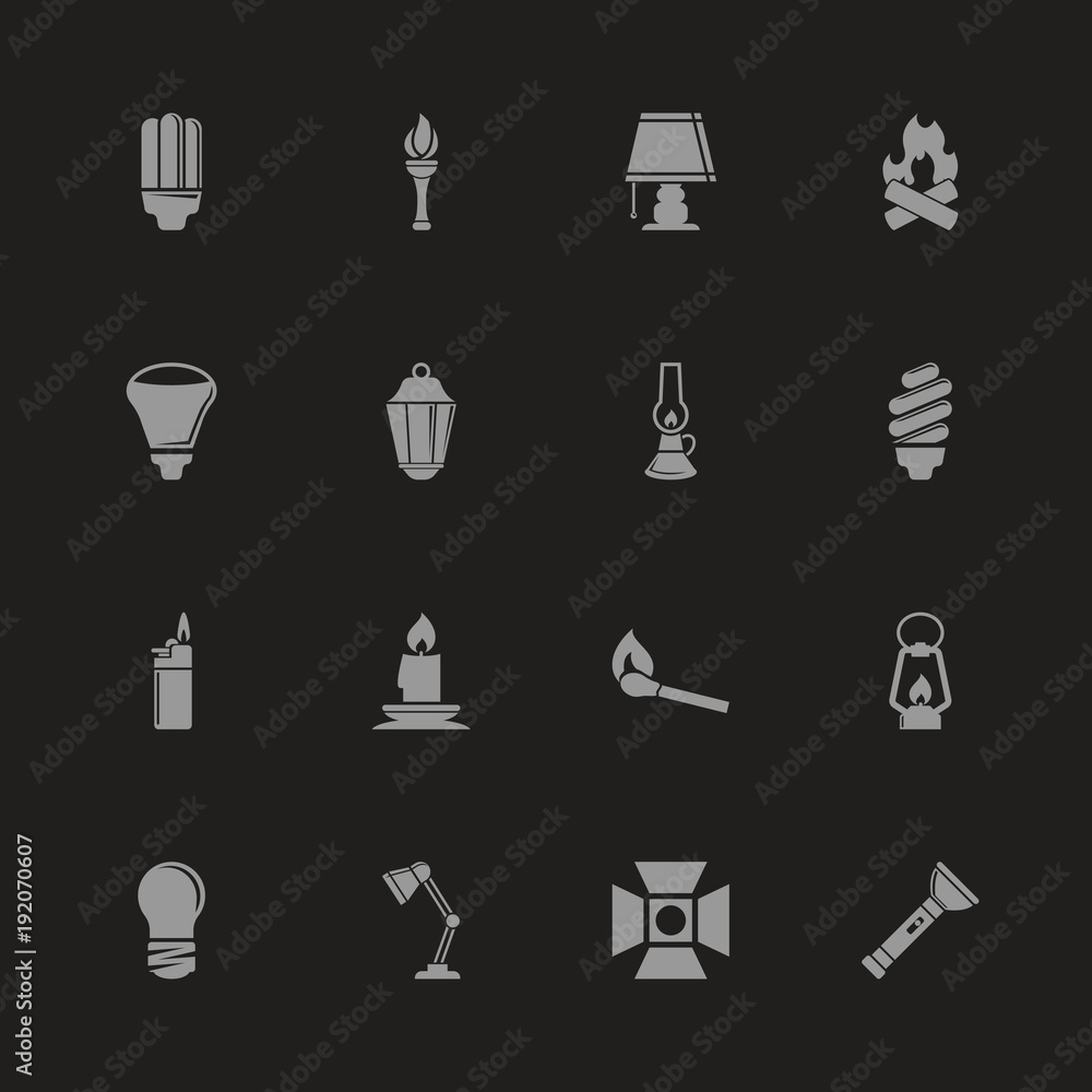 Light Source icons - Gray symbol on black background. Simple illustration. Flat Vector Icon. Light Source icons - Gray symbol on black background. Simple illustration. Flat Vector Icon.