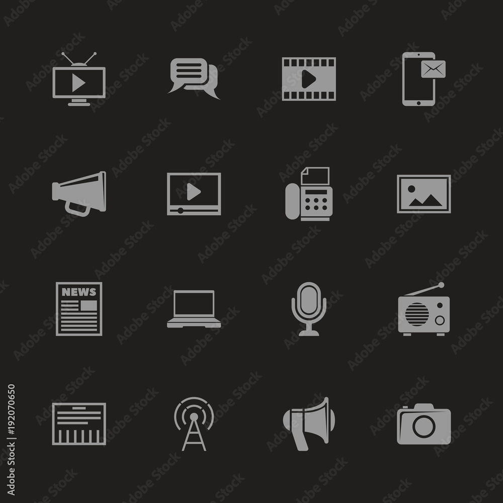Media icons - Gray symbol on black background. Simple illustration. Flat Vector Icon. Media icons - Gray symbol on black background. Simple illustration. Flat Vector Icon.