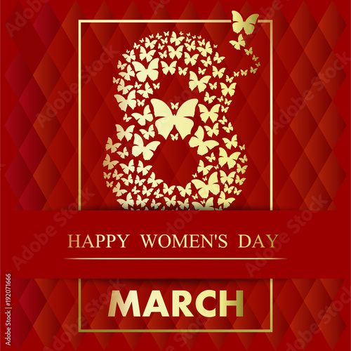 Festive design of 8 march. Greeting card for International Womens Day. Happy Women's Day. Vector illustration