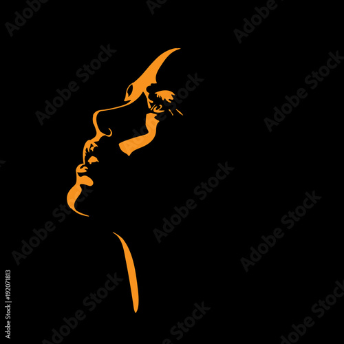 Woman s face silhouette in backlight. photo