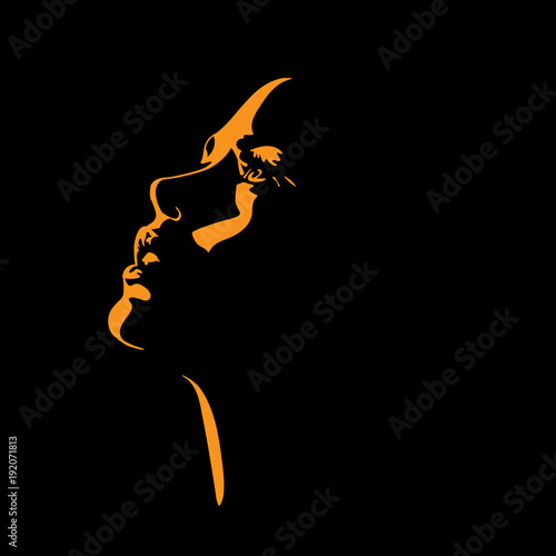 Woman s face silhouette in backlight.