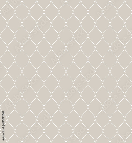 Das geometrische Muster mit Wellenlinien, Punkten. Nahtloser Vektorhintergrund. Weiße und beige Textur