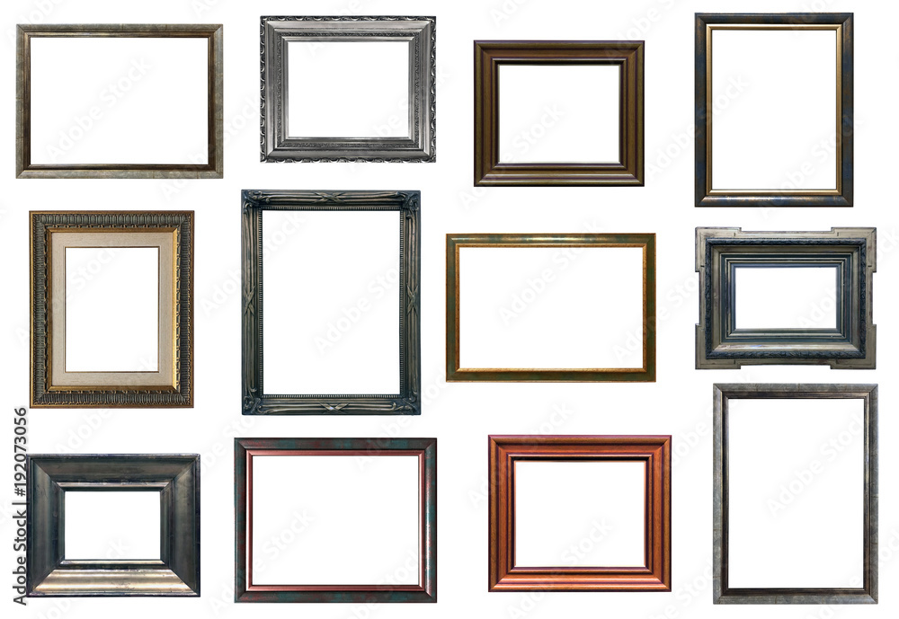 Collection of various antique frames on white background Collection of various antique frames on white background