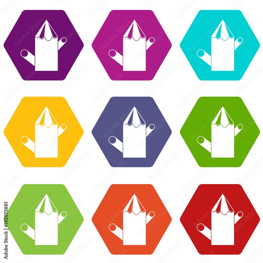 Wooden stump icon set color hexahedron Wooden stump icon set color hexahedron