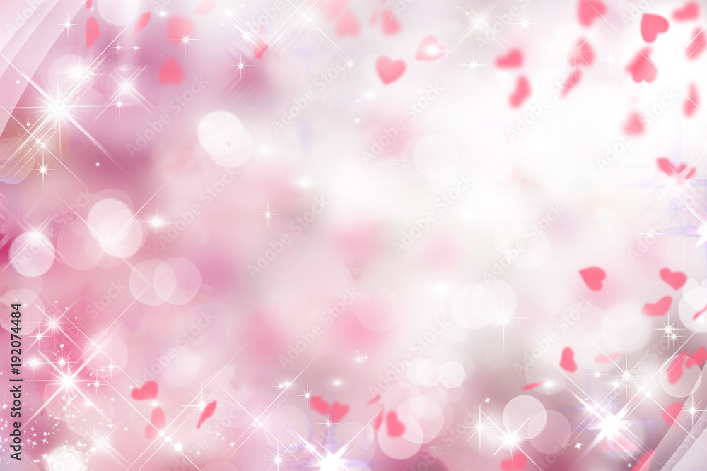 blurred background bokeh white pink with falling hearts for Valentine, wedding,glitter blurred background bokeh white pink with falling hearts for Valentine, wedding,glitter