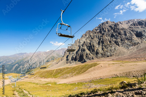 Ski lift in Summer. Near Shymbulak Ski Resort Hotel in Almaty, Kazakhstan
