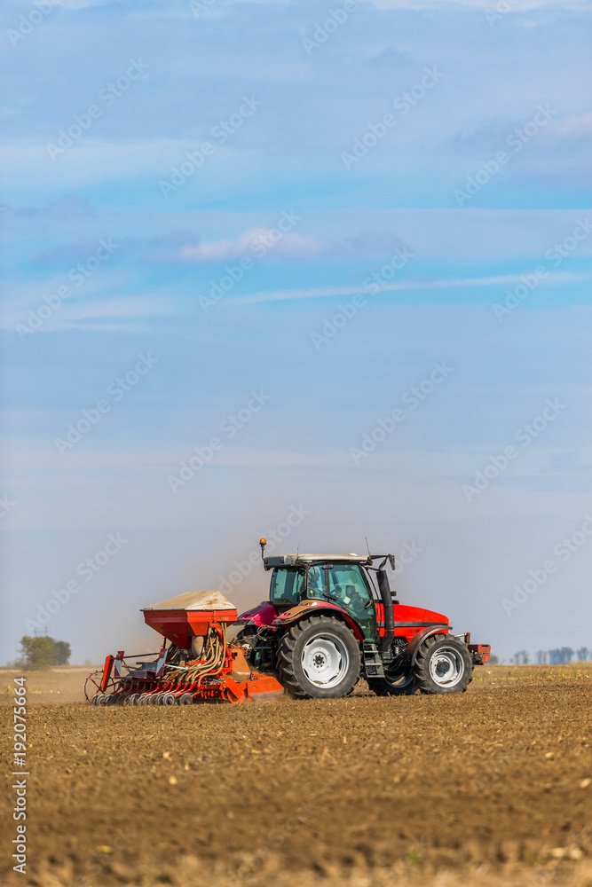 Farmer seeding, sowing crops at field. Sowing is the process of planting seeds in the ground as part of the early spring time agricultural activities. Farmer seeding, sowing crops at field. Sowing is the process of planting seeds in the ground as part of the early spring time agricultural activities.