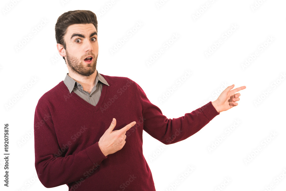 The handsome man gesture on the white background The handsome man gesture on the white background