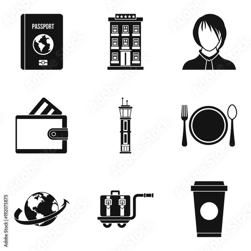 Things for travel icons set, simple style