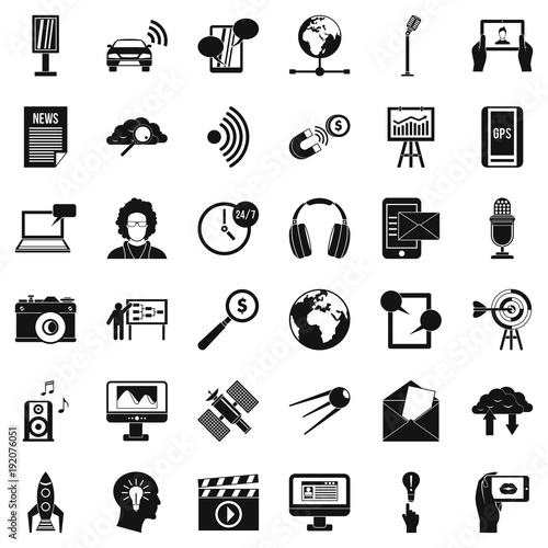 News agency icons set, simple style
